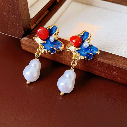 Vintage Oil Painting Earrings [Sea & Clouds]